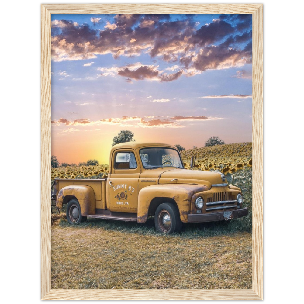 Sunflower Truck Premium Matte Paper Wooden Framed Poster