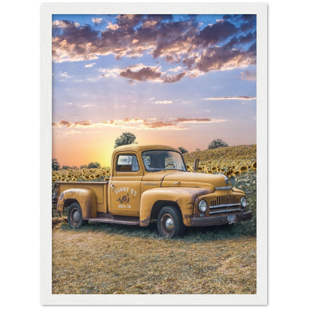 Sunflower Truck Premium Matte Paper Wooden Framed Poster