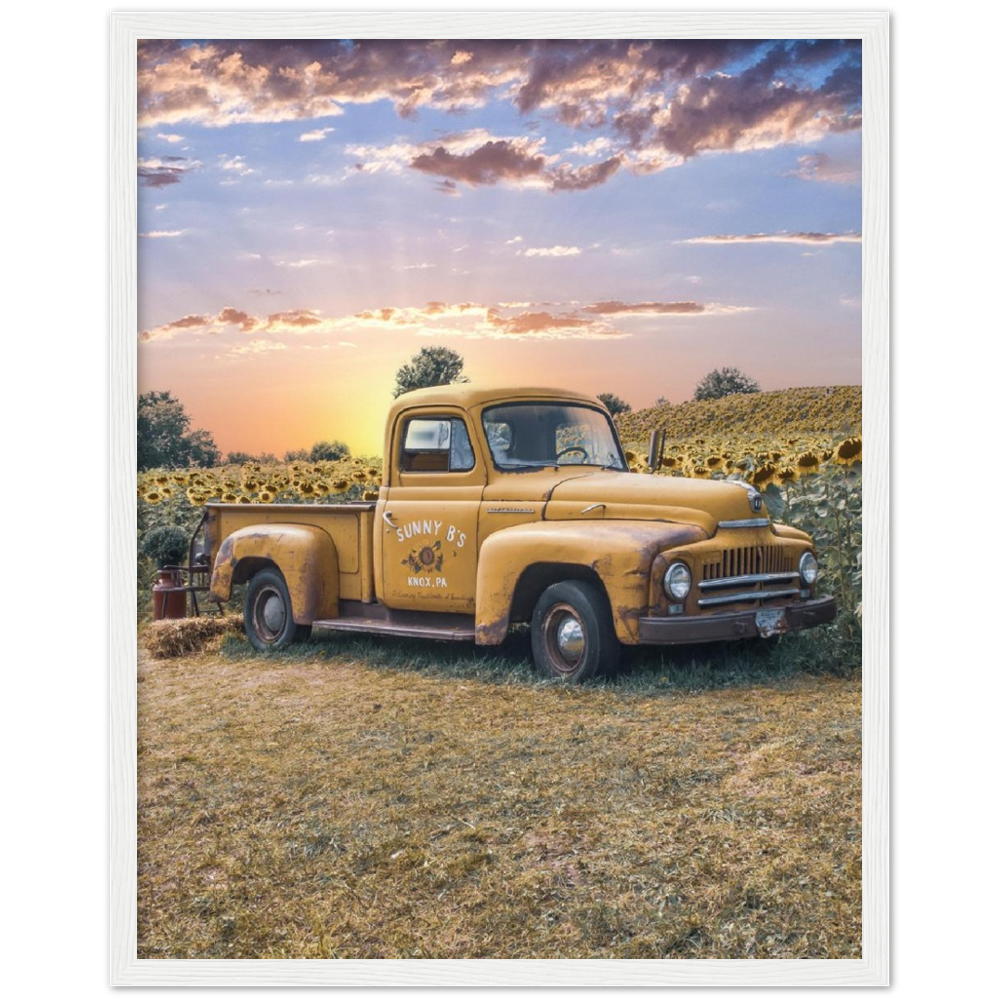 Sunflower Truck Premium Matte Paper Wooden Framed Poster