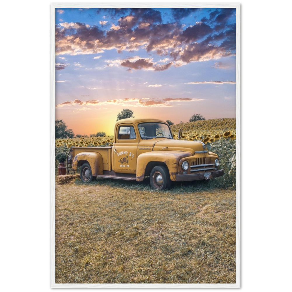 Sunflower Truck Premium Matte Paper Wooden Framed Poster