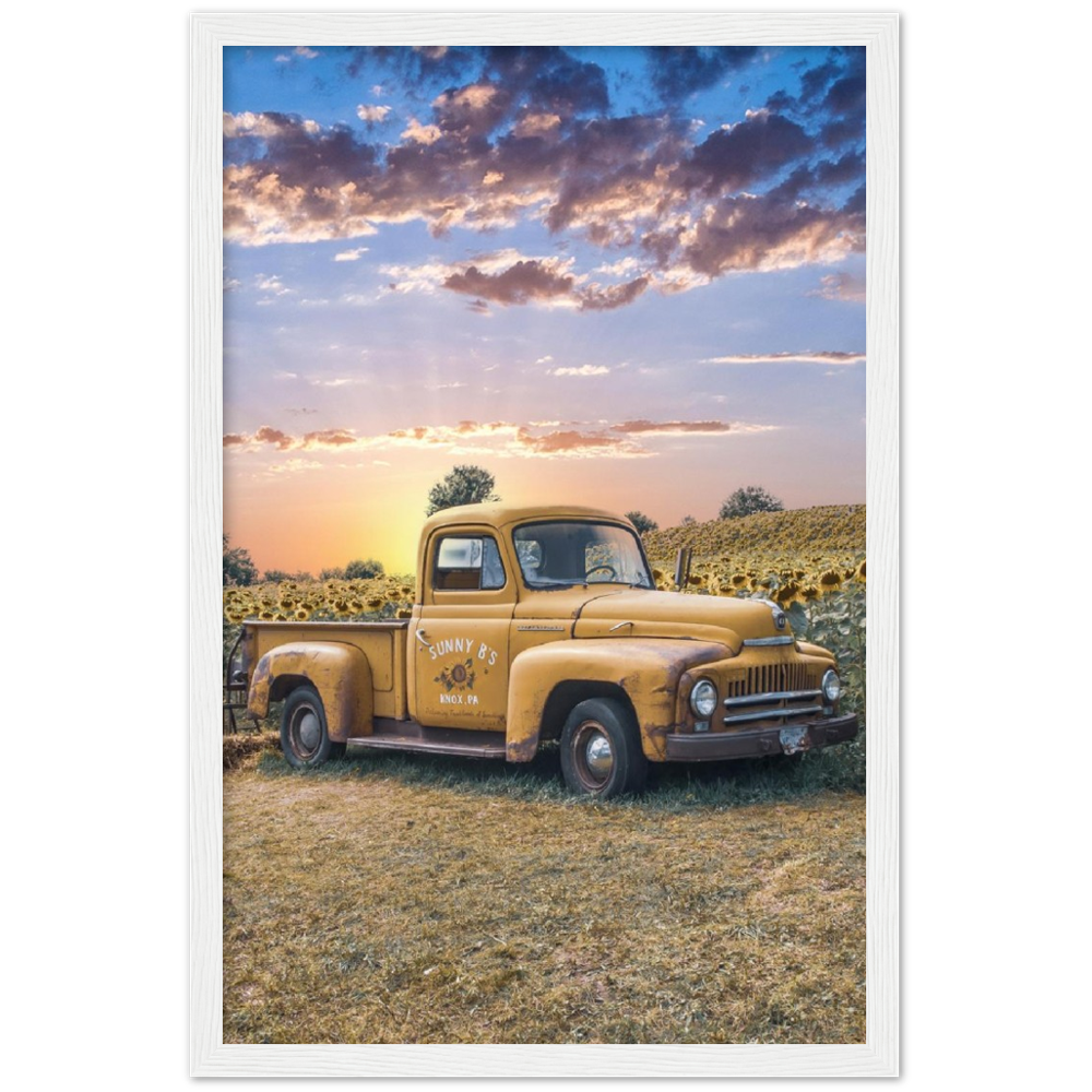Sunflower Truck Premium Matte Paper Wooden Framed Poster