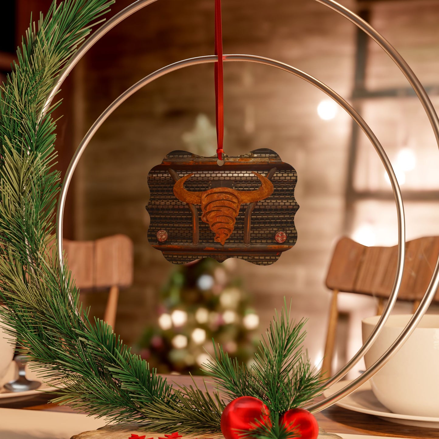 Rustic Metal Bull Ornament - Unique Aluminum Christmas or Decor Gift