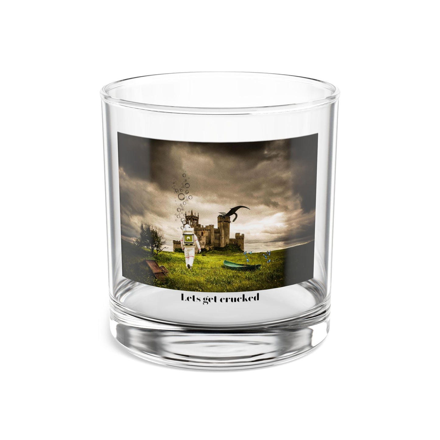 10oz Rocks Glass with Surreal Castle Landscape Print — Moody Fantasy Whiskey Tumbler
