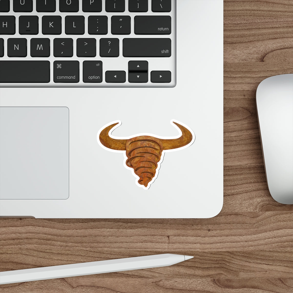 Rust Spiral Bull Die-Cut Sticker — Rustic Horns Laptop Decal