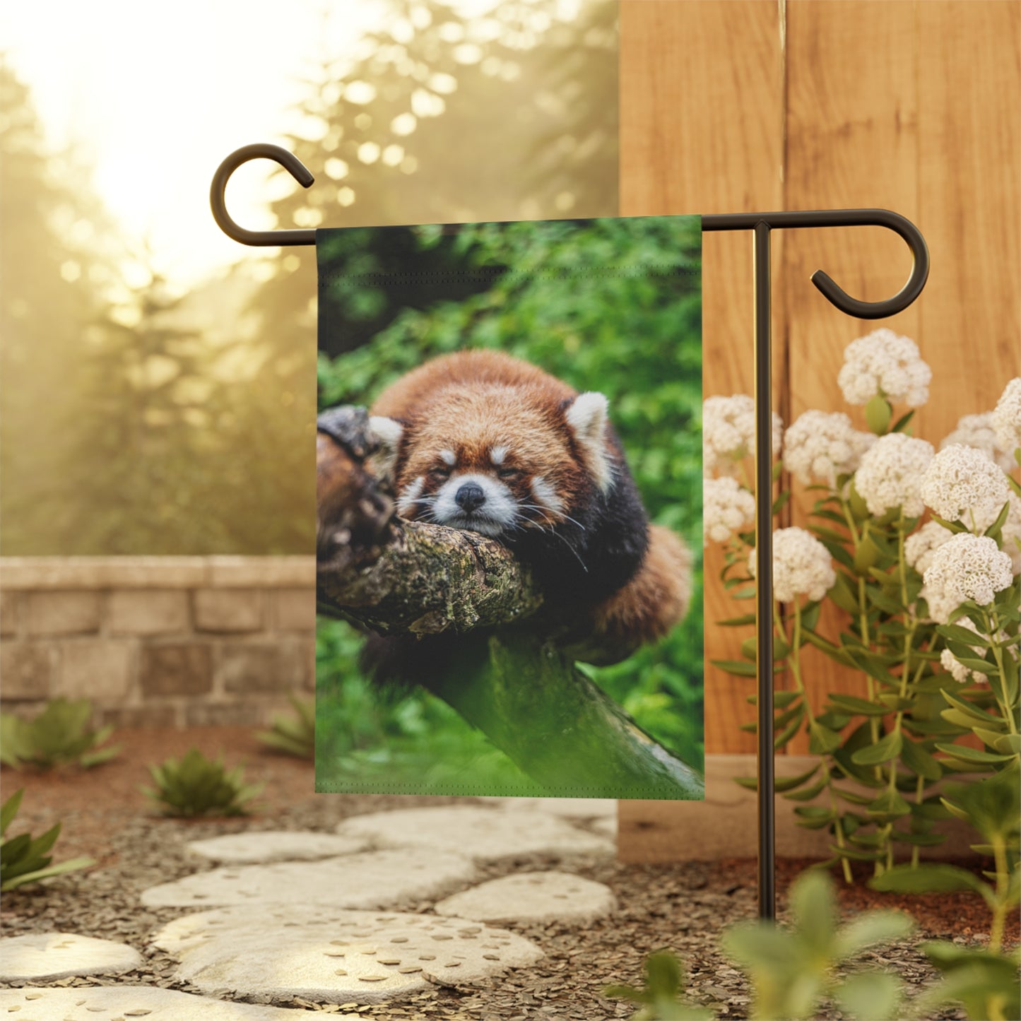 Red Panda Garden Flag — Cute Sleeping Red Panda Outdoor Banner for Yard & Porch