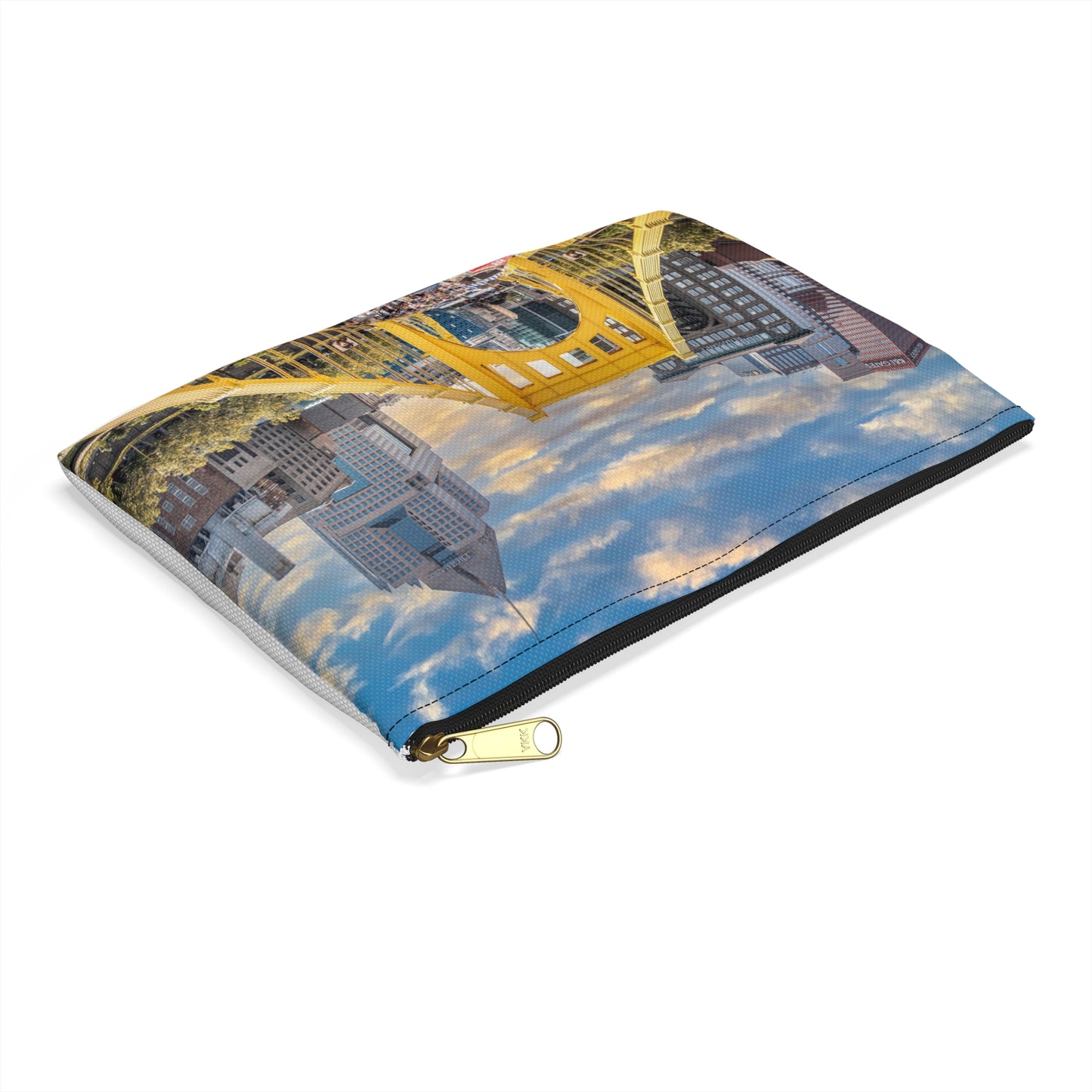Pittsburgh Skyline Accessory Pouch — Yellow Bridge Cityscape Travel Organizer