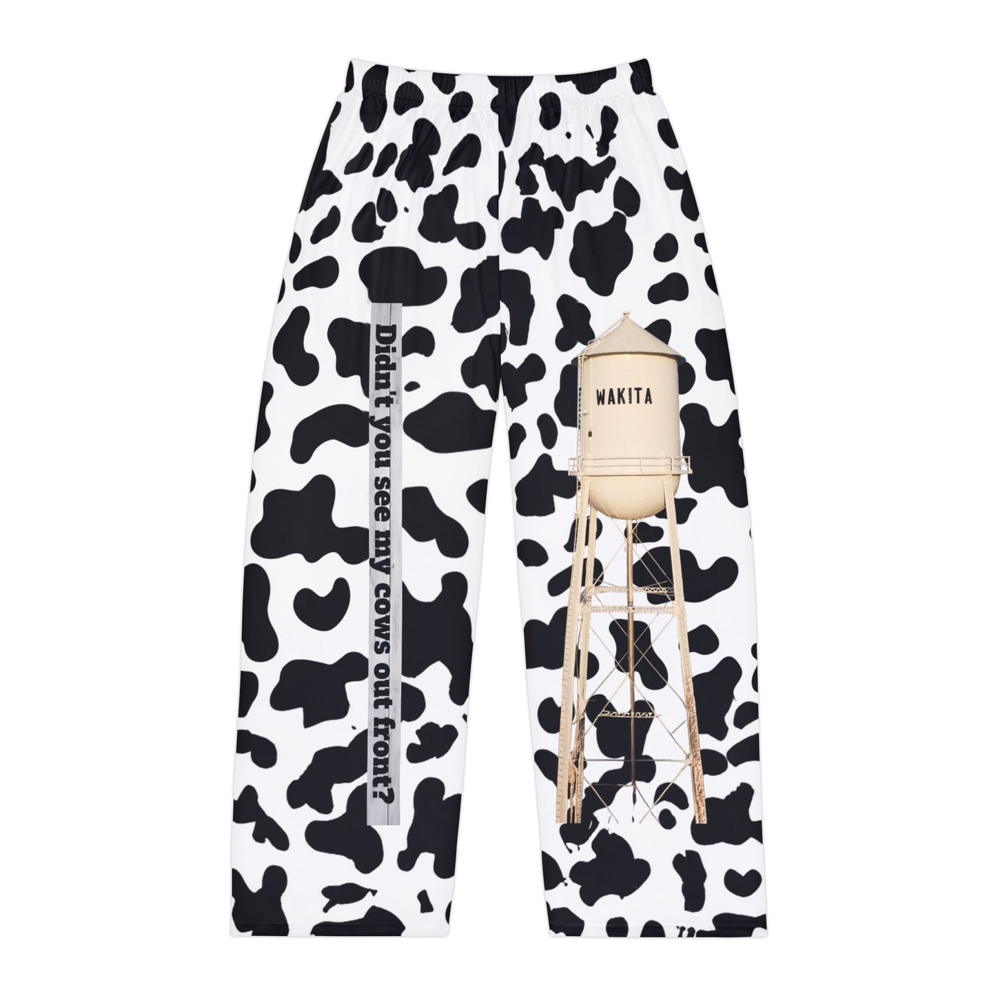Cow Print Men’s Pajama Pants – Novelty 'Didn’t You See My Cows Out Front?' Lounge Trousers
