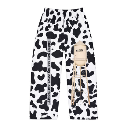 Cow Print Men’s Pajama Pants – Novelty 'Didn’t You See My Cows Out Front?' Lounge Trousers