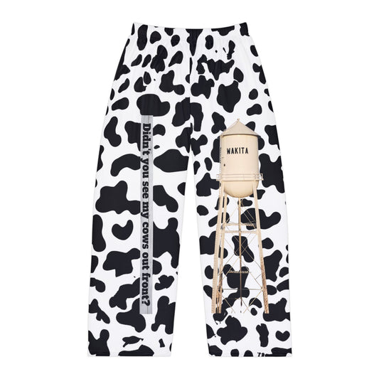 Cow Print Men’s Pajama Pants – Novelty 'Didn’t You See My Cows Out Front?' Lounge Trousers