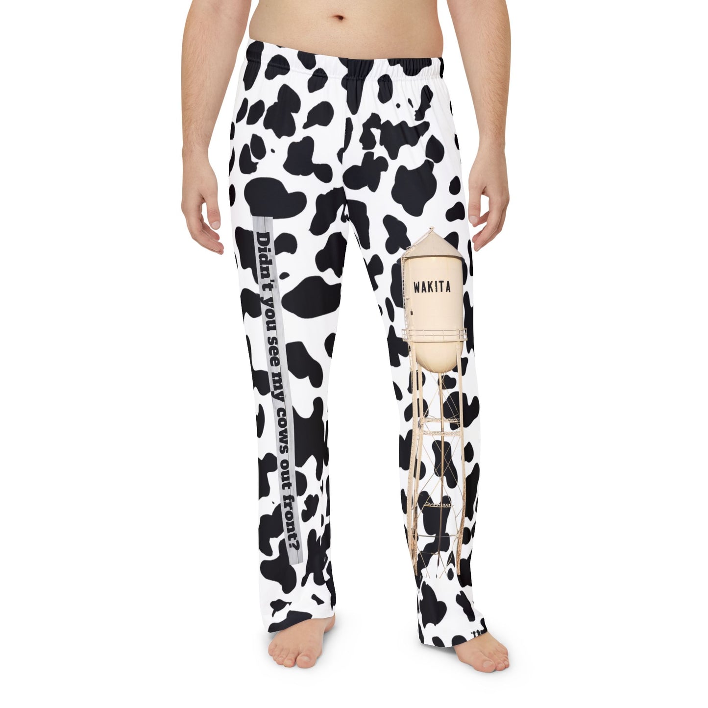 Cow Print Men’s Pajama Pants – Novelty 'Didn’t You See My Cows Out Front?' Lounge Trousers