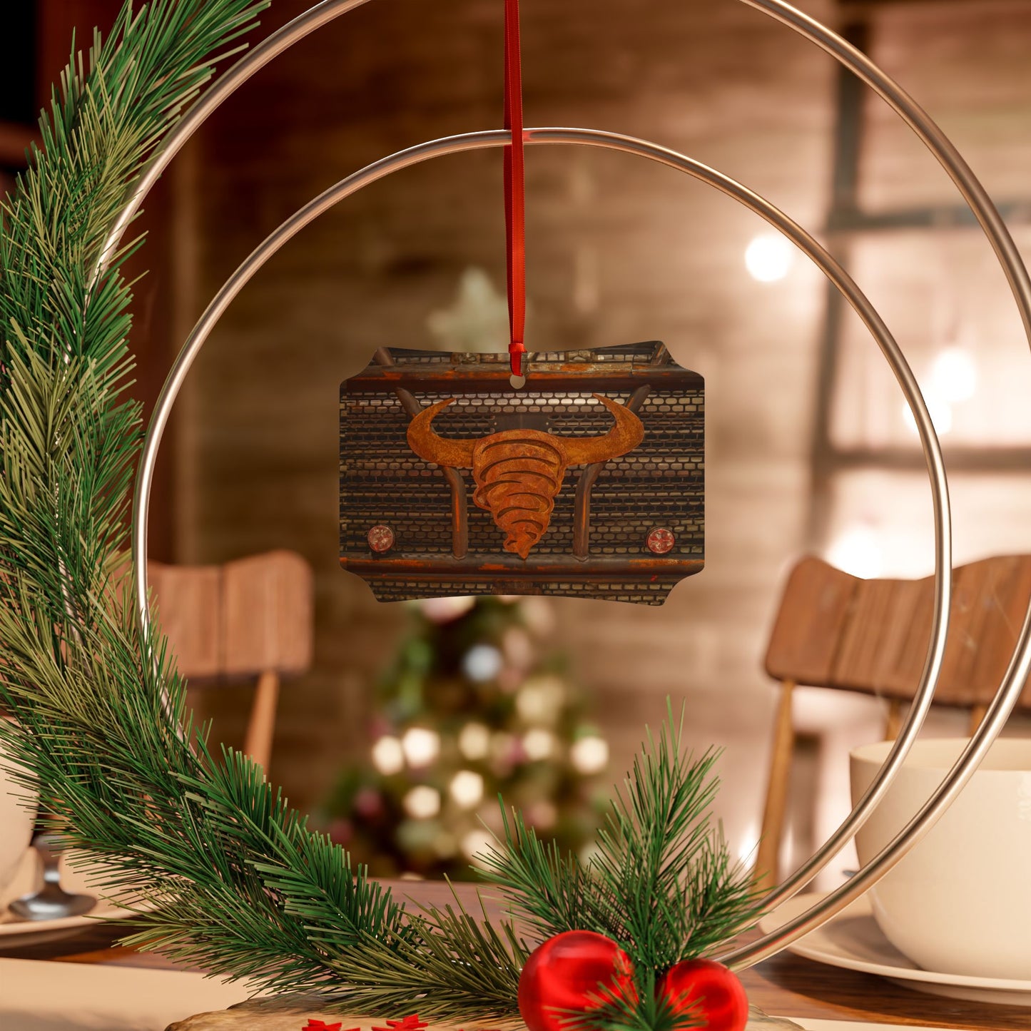 Rustic Metal Bull Ornament - Unique Aluminum Christmas or Decor Gift