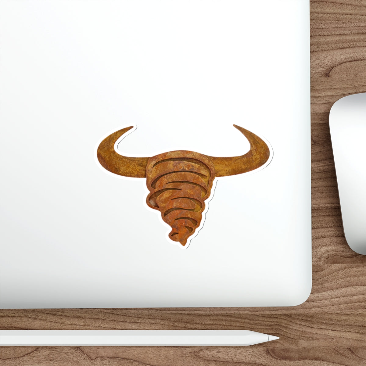 Rust Spiral Bull Die-Cut Sticker — Rustic Horns Laptop Decal