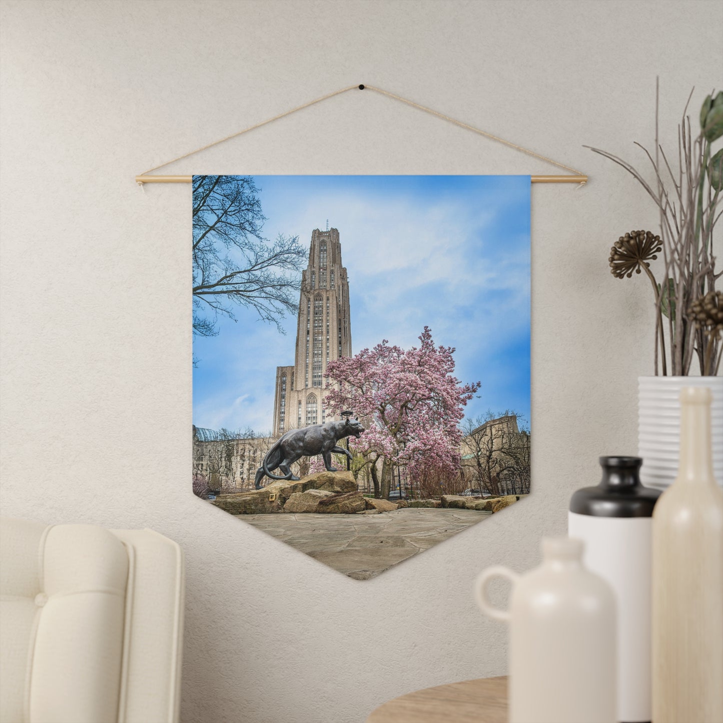 Cathedral of Learning Pennant Wall Banner — Pitt Panther Spring Bloom