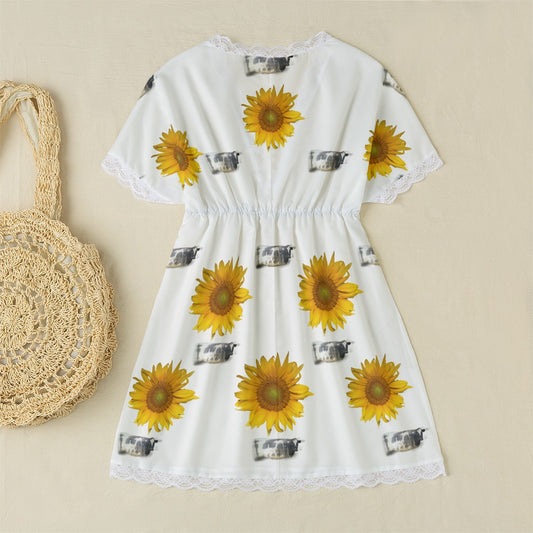 All-Over Print Women's Lace Edge Sleepwear With Bat Sleeve