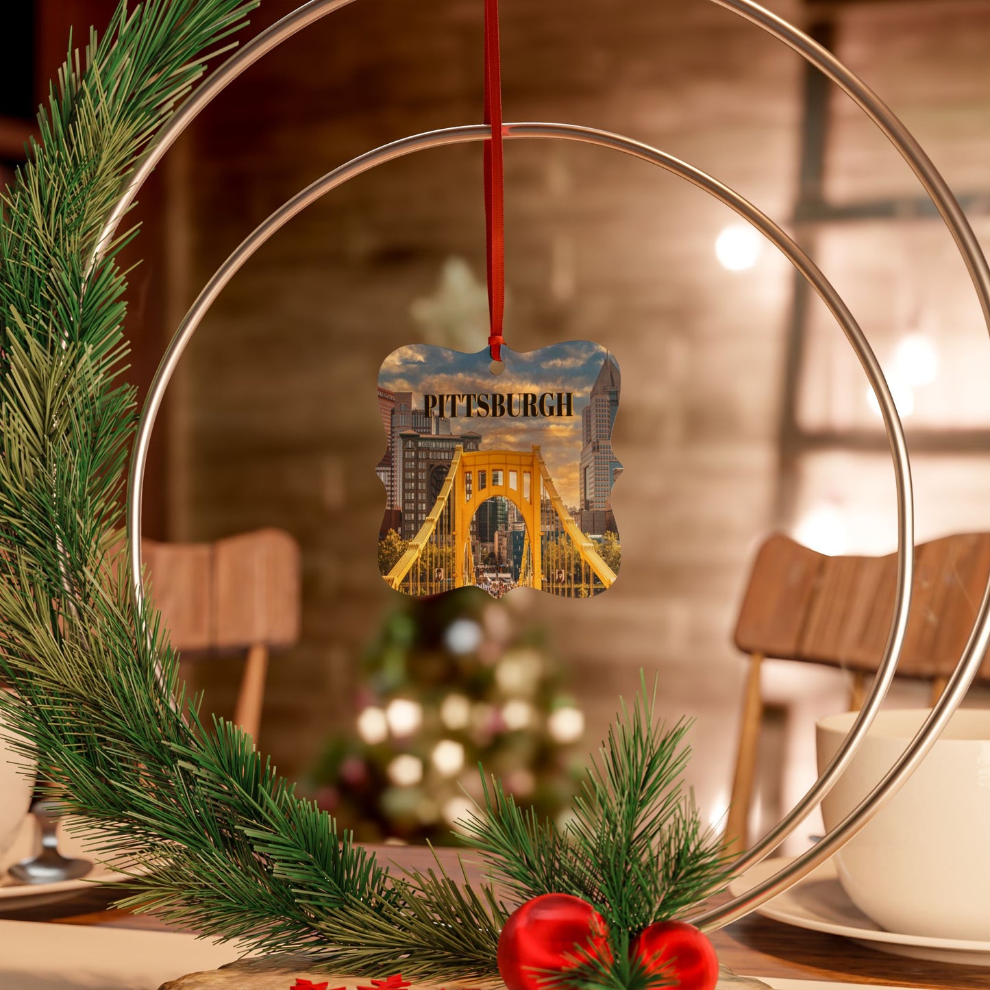 Pittsburgh Aluminum Ornament Set - Custom Decorative Holiday Ornaments
