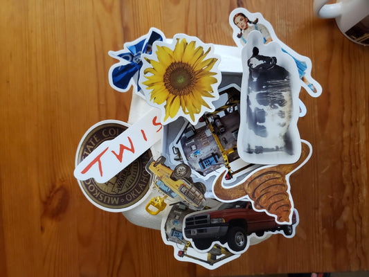 Twister Stickers Set with jeep key chain, Dorothy magnet Bridge piece!