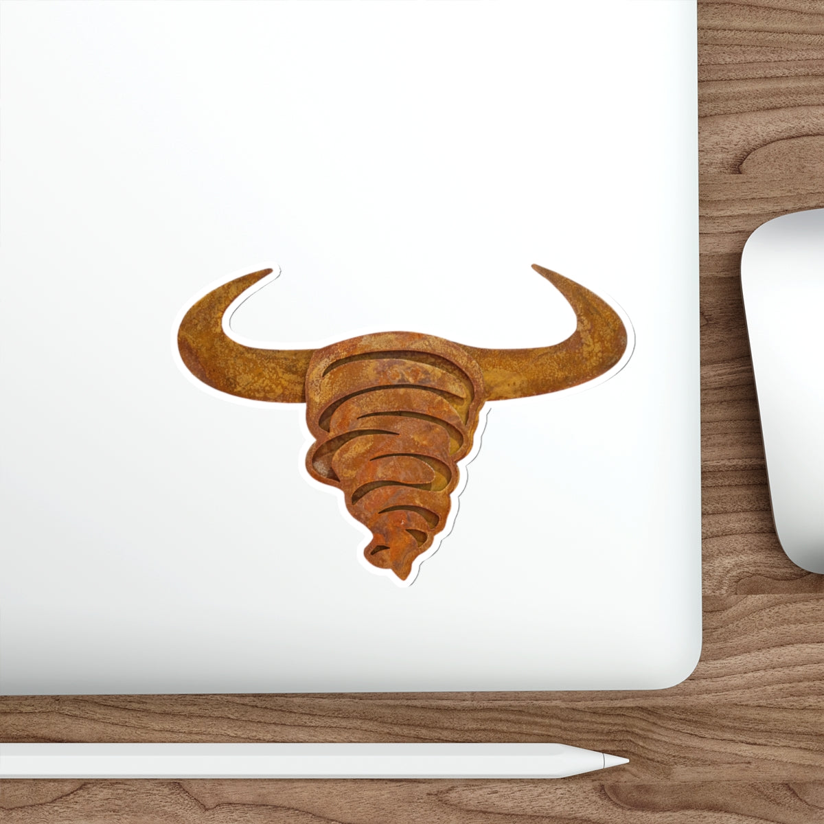 Rust Spiral Bull Die-Cut Sticker — Rustic Horns Laptop Decal