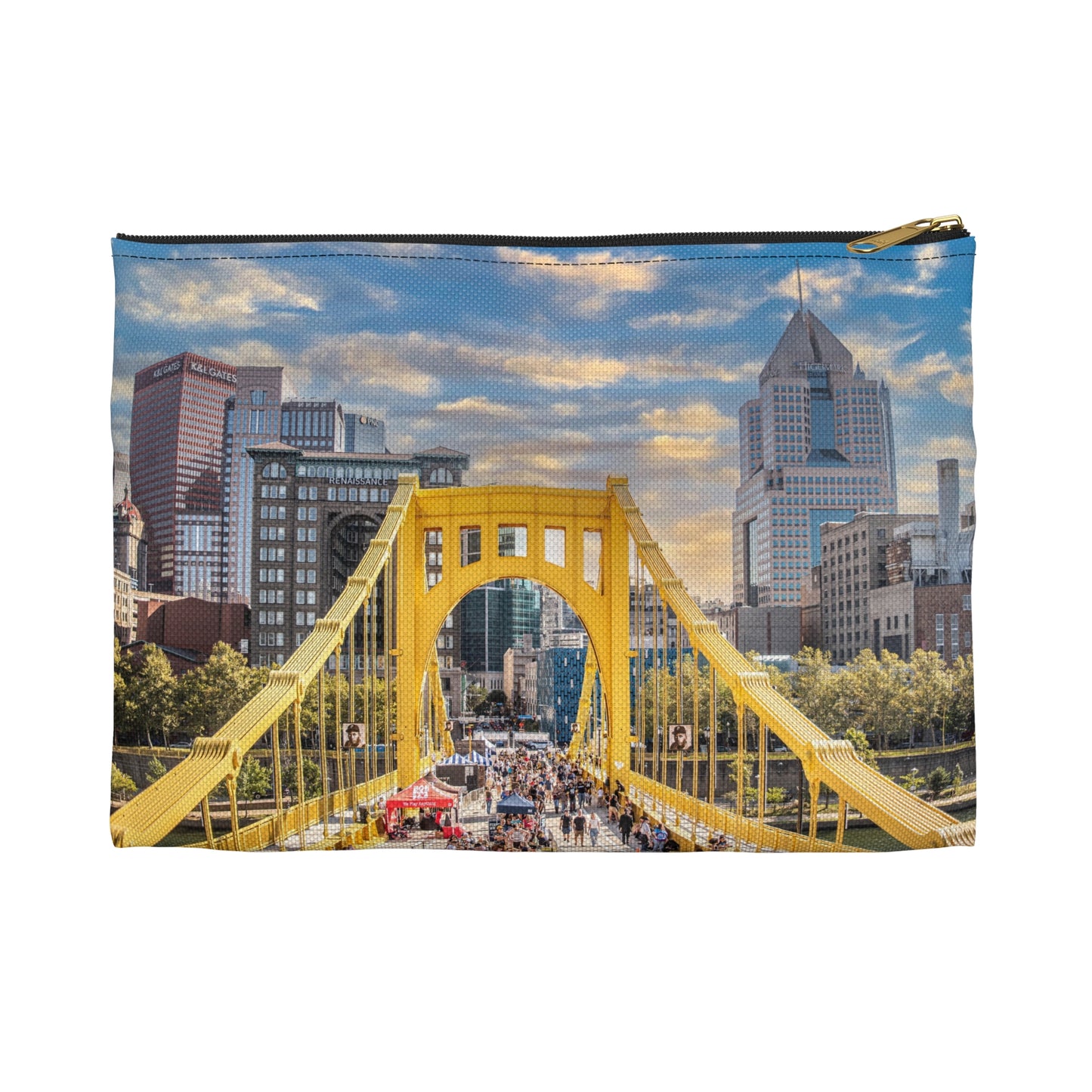 Pittsburgh Skyline Accessory Pouch — Yellow Bridge Cityscape Travel Organizer