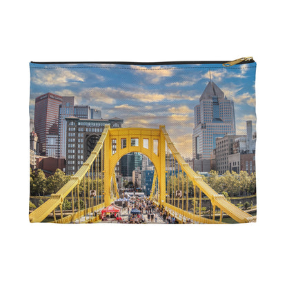 Pittsburgh Skyline Accessory Pouch — Yellow Bridge Cityscape Travel Organizer