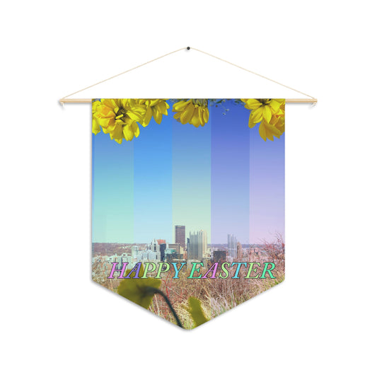 Happy Easter Floral Pennant Banner — Spring Holiday Wall Flag