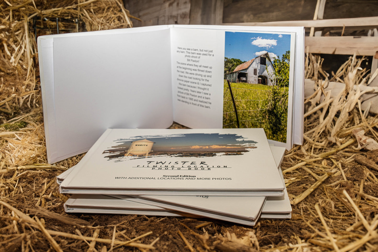 TWISTER FILMING LOCATION PHOTOBOOK SIGNED, WAKITA DIRT, Bridge Piece, Set of Stickers,Dorothy Pin, dodge pin.