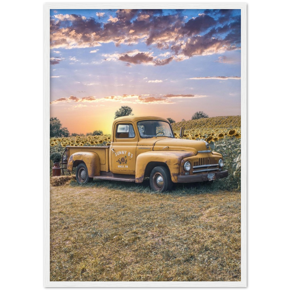 Sunflower Truck Premium Matte Paper Wooden Framed Poster