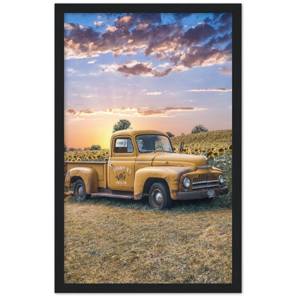 Sunflower Truck Premium Matte Paper Wooden Framed Poster