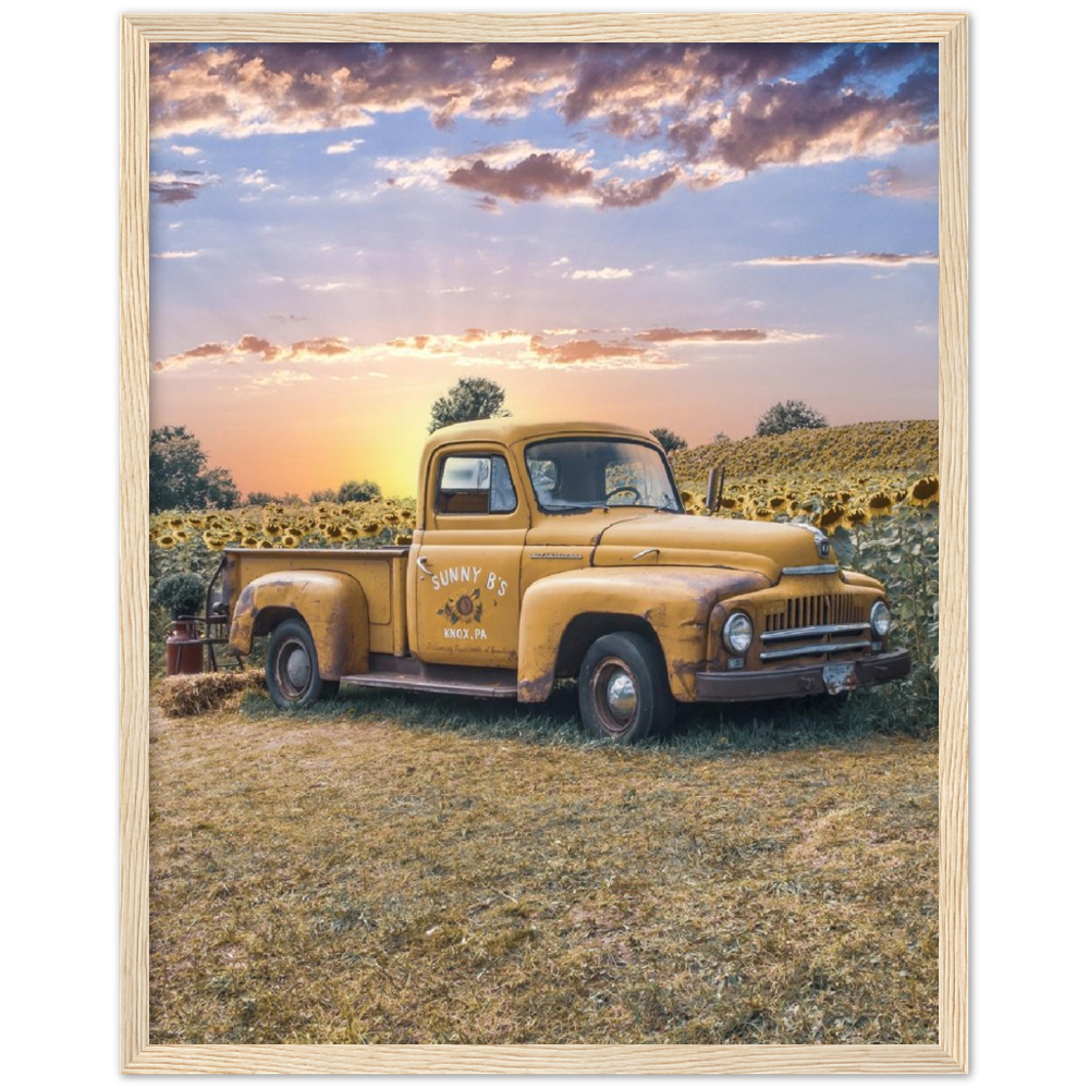 Sunflower Truck Premium Matte Paper Wooden Framed Poster