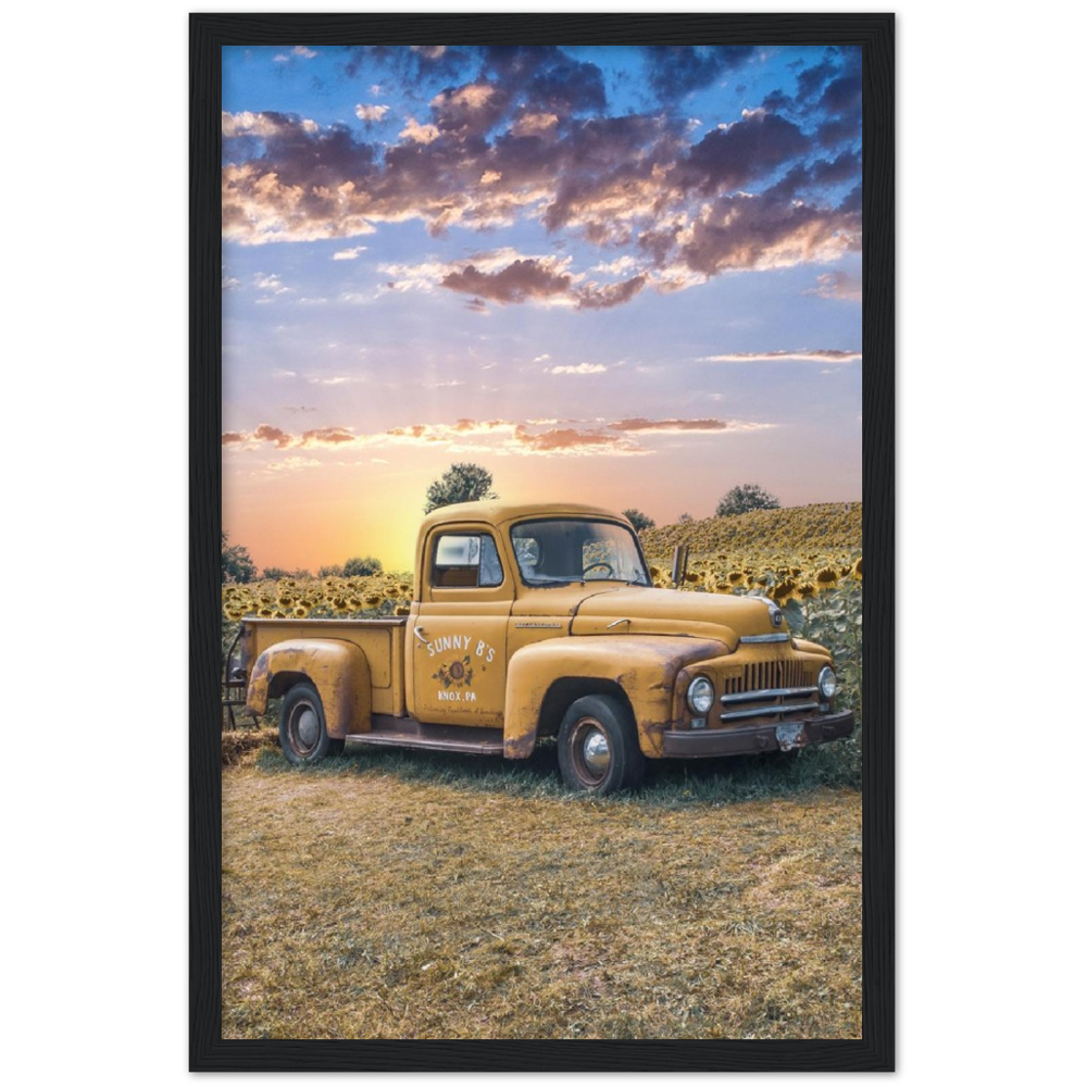 Sunflower Truck Premium Matte Paper Wooden Framed Poster