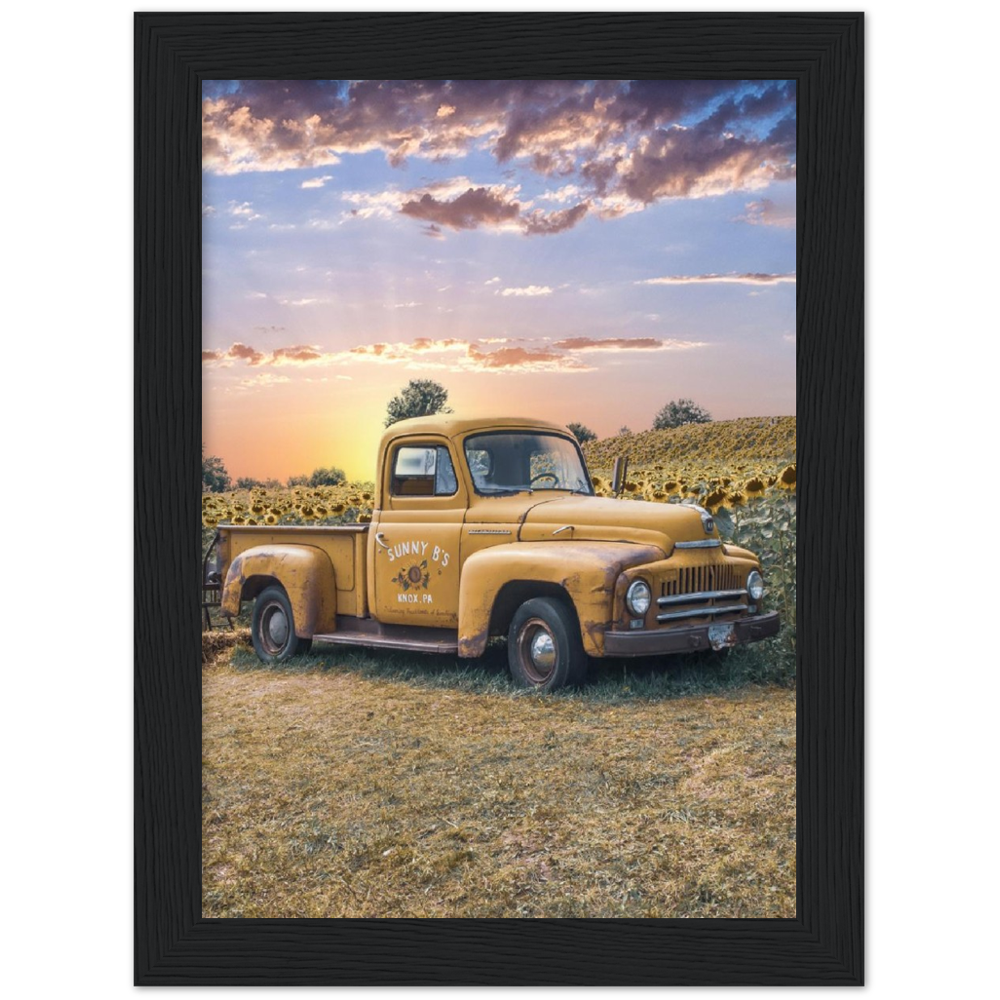 Sunflower Truck Premium Matte Paper Wooden Framed Poster