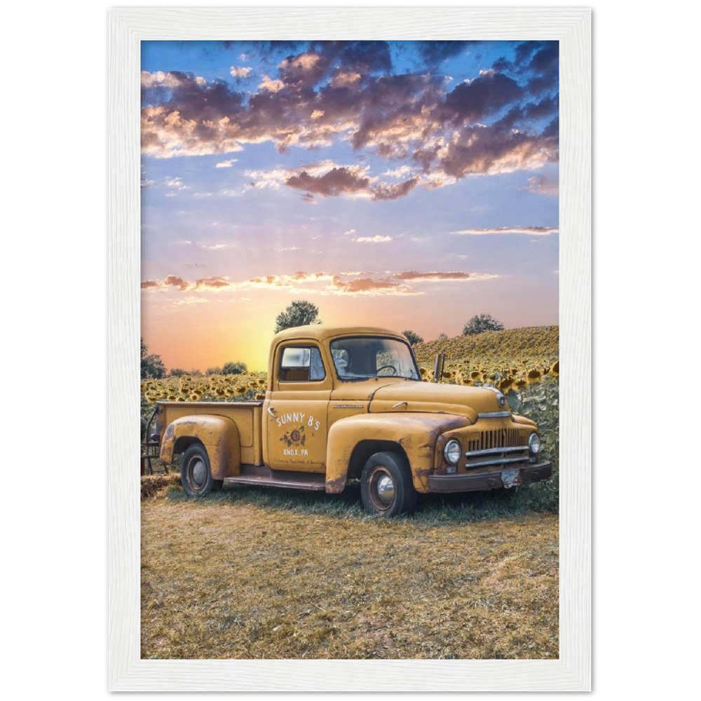 Sunflower Truck Premium Matte Paper Wooden Framed Poster