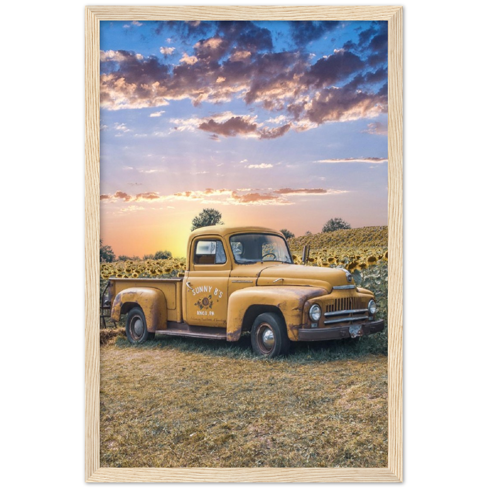 Sunflower Truck Premium Matte Paper Wooden Framed Poster